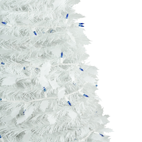6ft Lighted White Tinsel Pop-Up Artificial Christmas Tree, Blue Lights