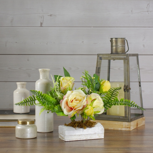 13" Ranunculus and Rose Floral Spring Wooden Statue Tabletop Decor