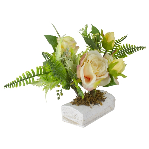 13" Ranunculus and Rose Floral Spring Wooden Statue Tabletop Decor