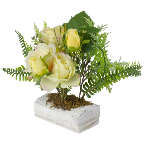 13" Ranunculus and Rose Floral Spring Wooden Statue Tabletop Decor