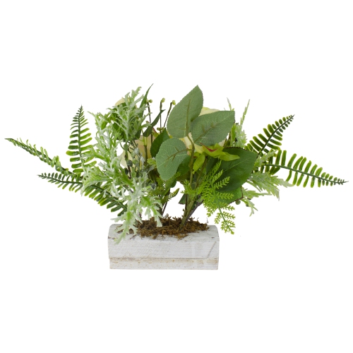 13" Ranunculus and Rose Floral Spring Wooden Statue Tabletop Decor