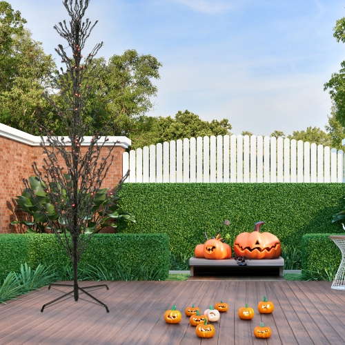 9' Pre-Lit Black Cascade Outdoor Halloween Twig Tree, Orange Lights