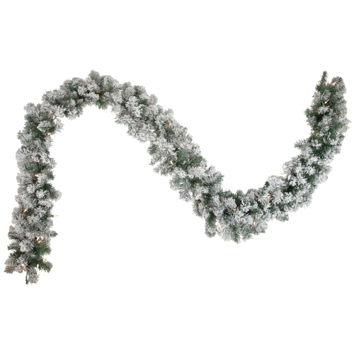 9' x 10" Pre-lit Heavily Flocked Madison Pine Artificial Christmas Garland, Clear Lights