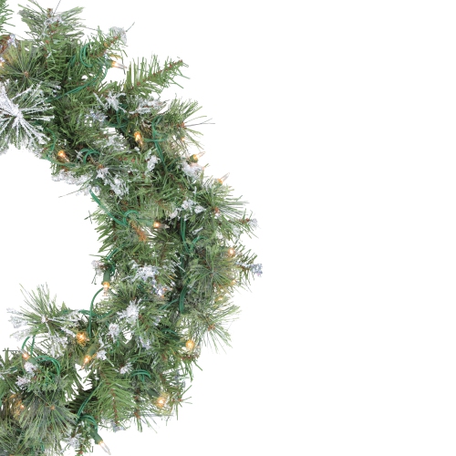 Pre-Lit Snow Mountain Pine Artificial Christmas Wreath - 24-Inch, Clear Lights