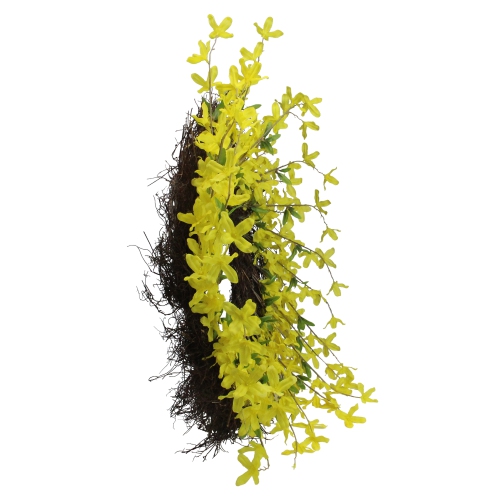 Forsythia and Grapevine Artificial Floral Wreath, Yellow 24-Inch