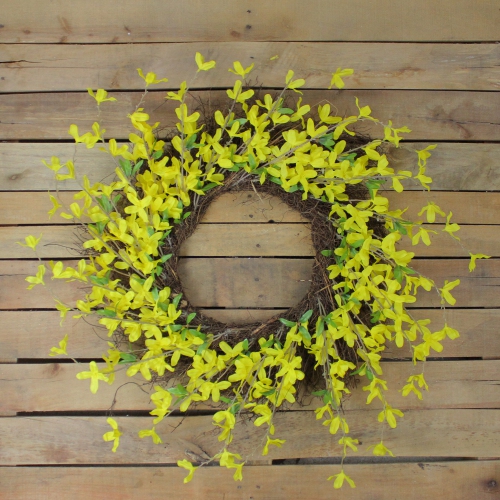 Forsythia and Grapevine Artificial Floral Wreath, Yellow 24-Inch