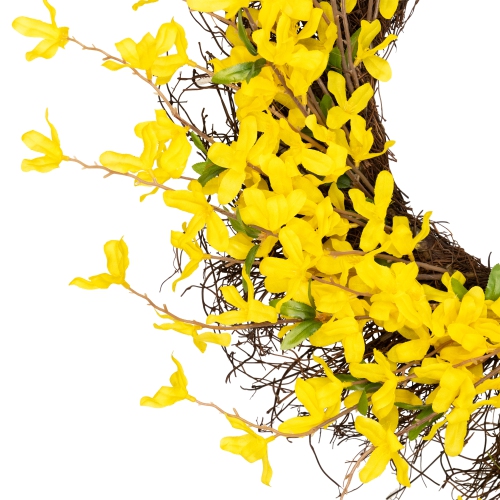 Forsythia and Grapevine Artificial Floral Wreath, Yellow 24-Inch