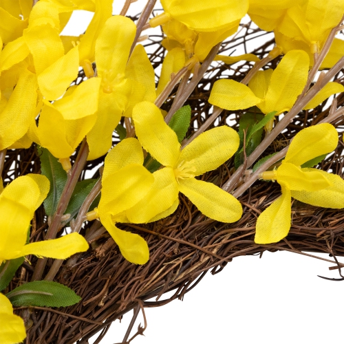 Forsythia and Grapevine Artificial Floral Wreath, Yellow 24-Inch