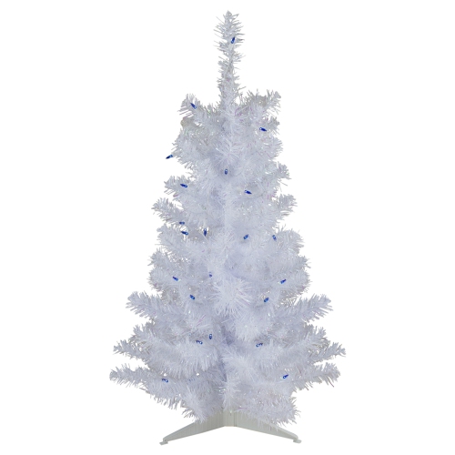 Sapin de Noël artificiel mince illuminé, pin blanc, 3 pi – lumières bleues