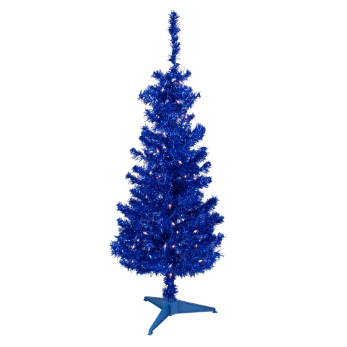 NORTHLIGHT  4' Pre-Lit Artificial Tinsel Christmas Tree, Clear Lights In Blue