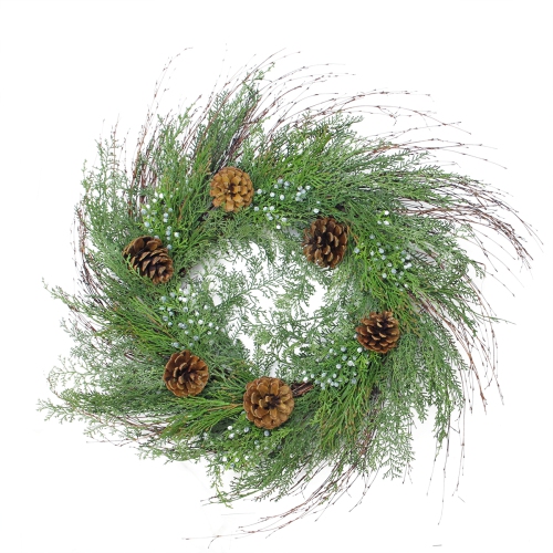 ARETT SALES  30" Mixed Cedar Pine Cone And Juniper Berry Artificial Christmas Wreath - Unlit