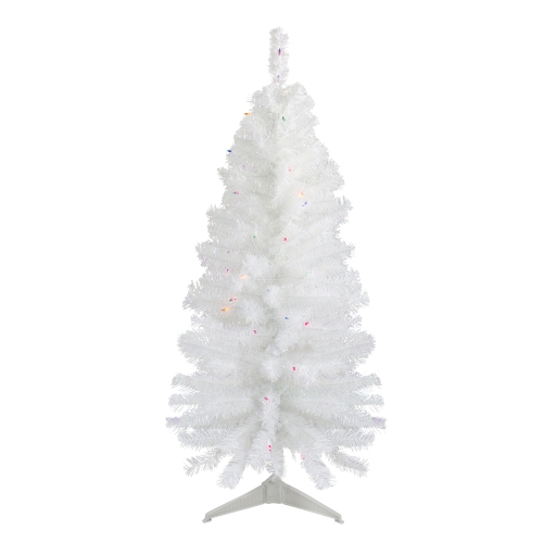 Sapin de Noël artificiel mince illuminé Woodbury, pin blanc, 3 pi, ampoules multicolores