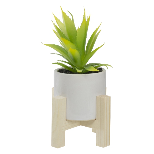 8.25" Potted Green Artificial Agave Plant with Wooden Stand
