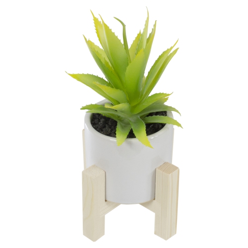 8.25" Potted Green Artificial Agave Plant with Wooden Stand