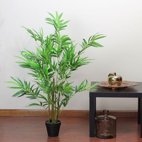47" Green and Brown Potted Two Tone Artificial Bamboo Plant