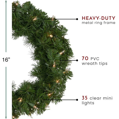 Deluxe Windsor Pine Artificial Christmas Wreath - 16-Inch, Clear Lights