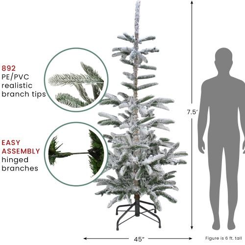 7.5' Slim Flocked Nordmann Fir Artificial Christmas Tree - Unlit