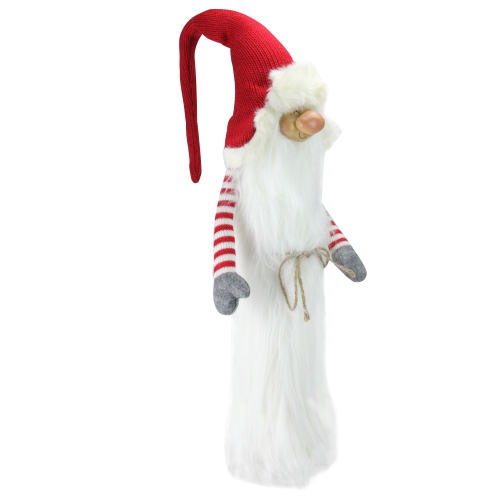 35" Red and White Christmas Slim Santa Gnome with White Fur Suit and Red Hat