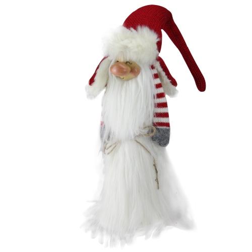 35" Red and White Christmas Slim Santa Gnome with White Fur Suit and Red Hat