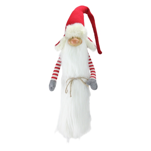 35" Red and White Christmas Slim Santa Gnome with White Fur Suit and Red Hat