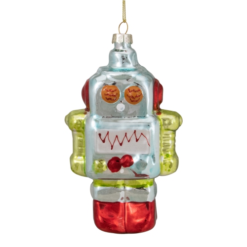NORTHLIGHT  5" Silver And Robot Hanging Glass Christmas Ornament In Green
