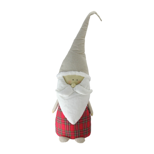 19" Red and White Plaid Blushing Santa Gnome Tabletop Decor