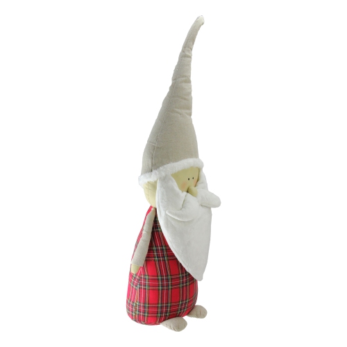 19" Red and White Plaid Blushing Santa Gnome Tabletop Decor