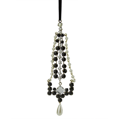 7" Black and White Artificial Pearl Dangle Christmas Pendant Ornament