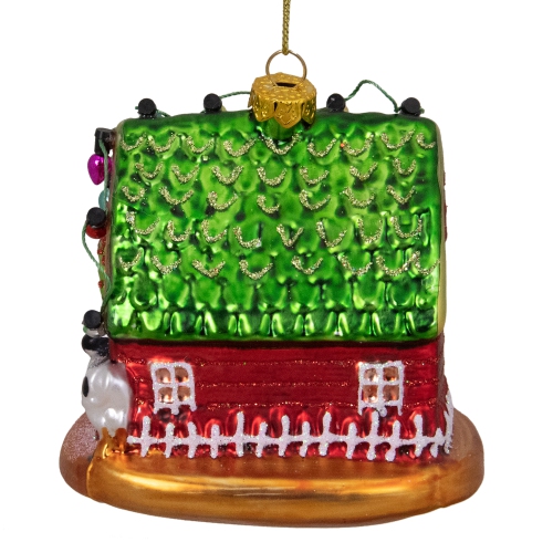 4" Festive Red and Green Barn with Roof Glass Christmas Ornament