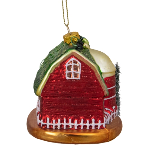 4" Festive Red and Green Barn with Roof Glass Christmas Ornament