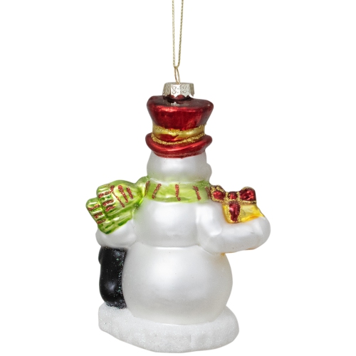 5.5" Snowman with Penguins Hanging Glass Christmas Ornament
