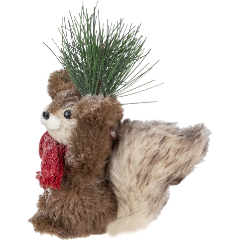 NORTHLIGHT  7" Standing Squirrel With Pine Sprig And Scarf Tabletop Christmas Figurine In Red