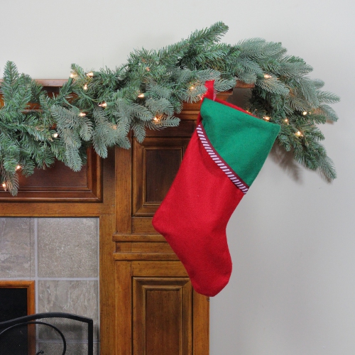 18" Red and Green Felt Christmas Stocking with Striped Trim