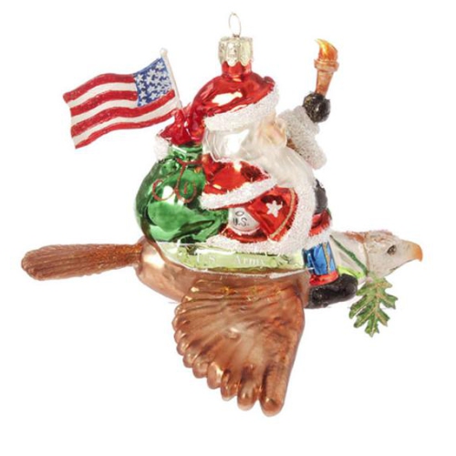 RAZ  6.5" Patriotic American Army Santa Cluas Glass Christmas Ornament