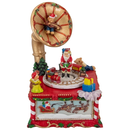 NORTHLIGHT  7" Santa Claus On Phonograph Musical Christmas Decoration