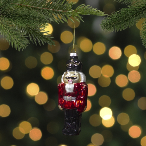 5" Red and Black Nutcracker Hanging Glass Christmas Ornament