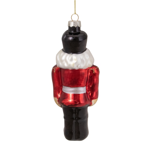 5" Red and Black Nutcracker Hanging Glass Christmas Ornament