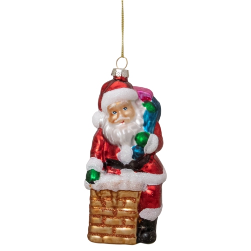 NORTHLIGHT  5" Santa Down The Chimney Hanging Glass Christmas Ornament I love this Santa going down the chimney ornament