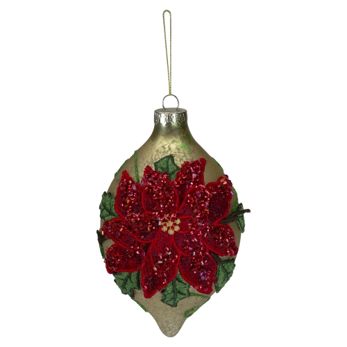 NORTHLIGHT  6.5" And Gold Poinsettia Finial Christmas Ornament In Red