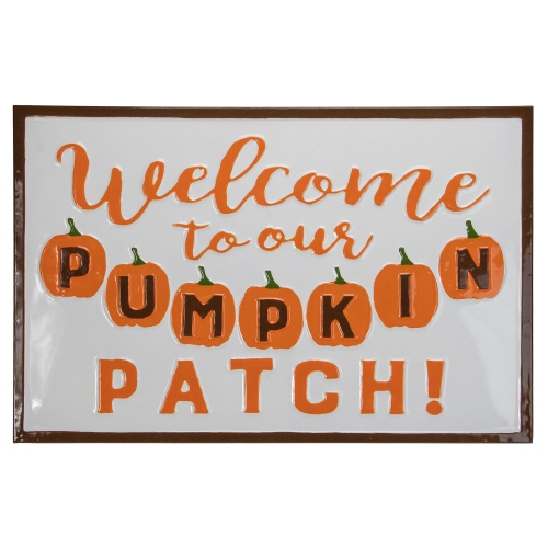 20.25" Orange and White "Welcome To Our Pumpkin Patch!" Autumn Metal Wall Decor