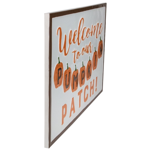 20.25" Orange and White "Welcome To Our Pumpkin Patch!" Autumn Metal Wall Decor