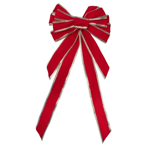 NORTHLIGHT  12" X 25" And Gold 10 Loop Velvet Christmas Bow Decoration In Red