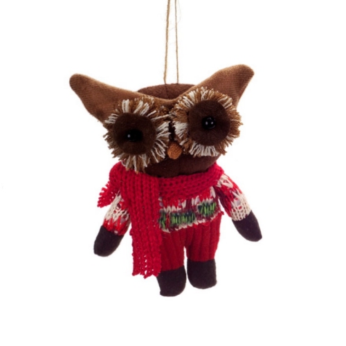 6.5" Red and Brown Plush Woodland Owl with Knit Clothing Christmas Ornament