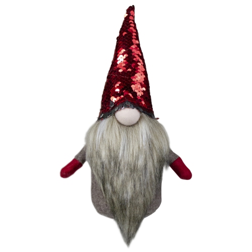 9"Beige and Shiny Red Elf Tabletop Christmas Decoration