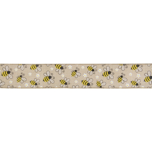 NORTHLIGHT  Natural Burlap Bumblebee Design Wired Spring Craft Ribbon 2.5" X 10 Yards