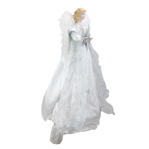 22" White and Silver Glitter Angel with Star Hanging Christmas Decoration