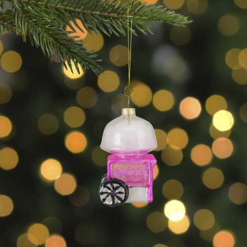 3.25" Pink, White, and Gold Cotton Candy Machine Glass Christmas Ornament