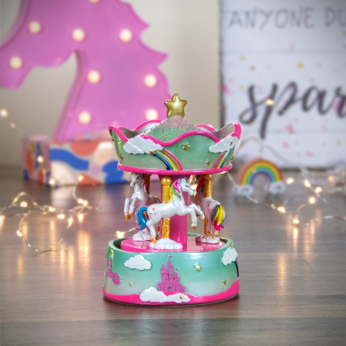 6.5" Children's Rainbow Rotating Unicorn Musical Carousel