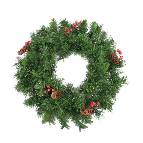 NORTHLIGHT  Iced Mixed Pine And Berry With Pine Cone Artificial Christmas Wreath - 24-Inch, Unlit