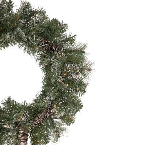 24" Pre-Lit Artificial Frosted Pine and Pine Cone Christmas Wreath